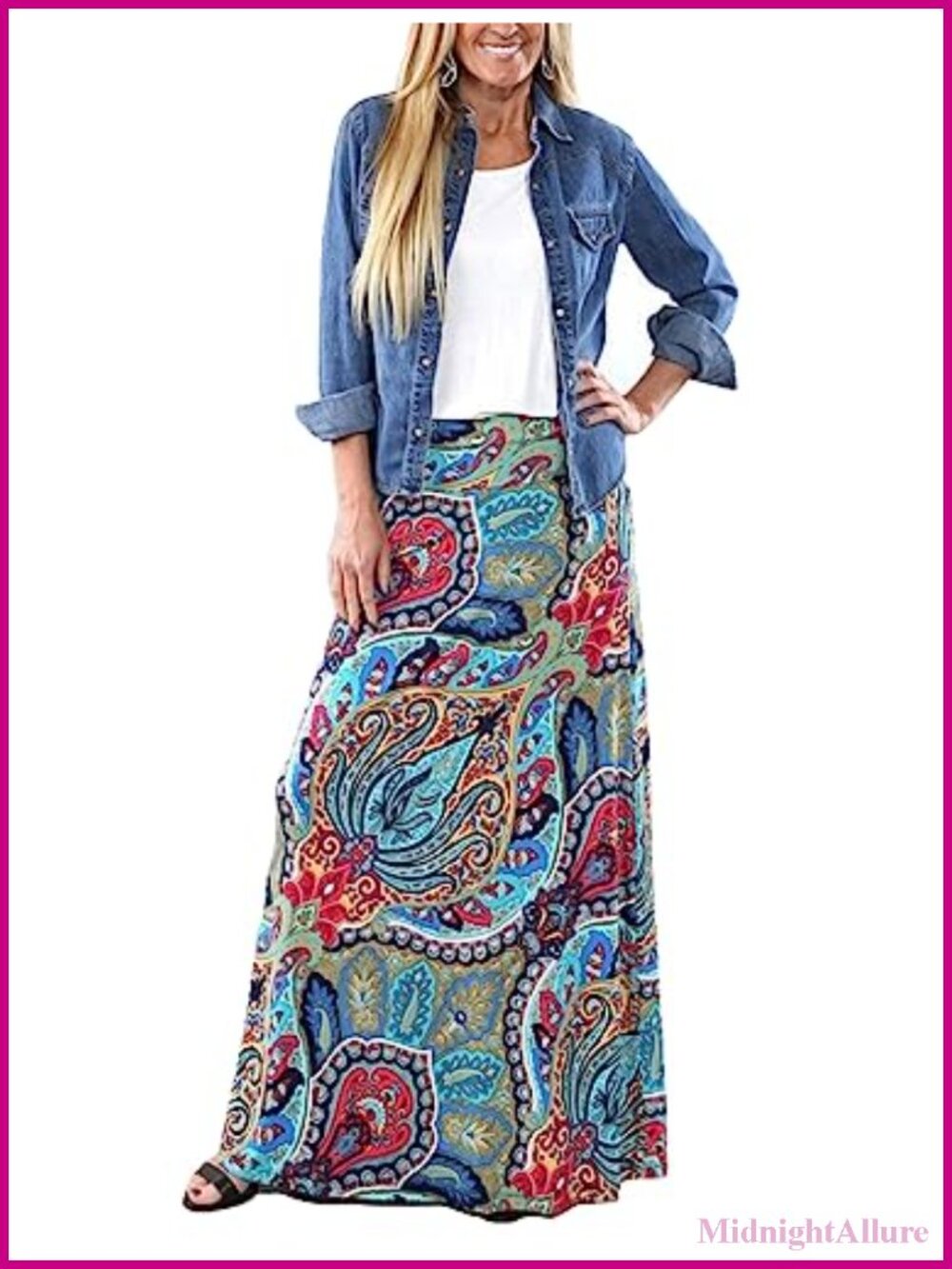 Bohemian Floral Print Long Maxi Skirt for Women